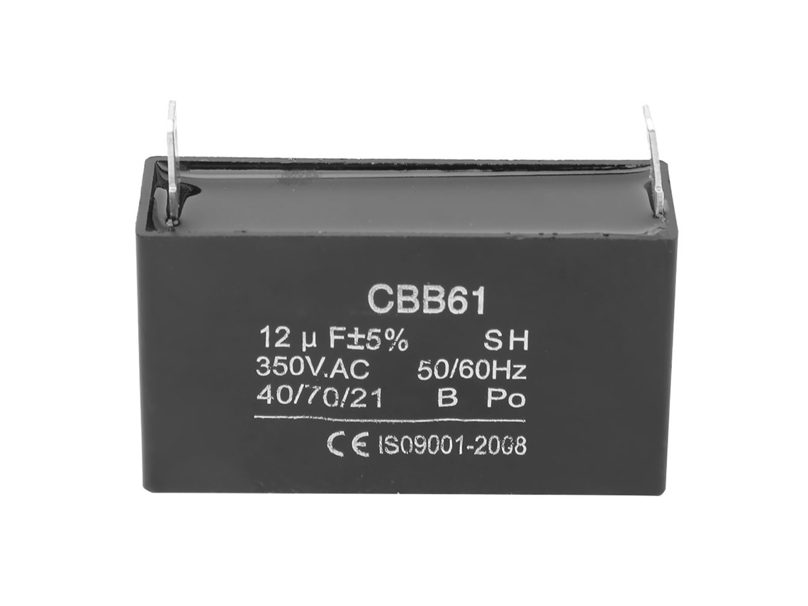 Condensador Cbb61 De 12 Μf Y 350 Vca Para El Arranque De Generadores De Gasolina Y Motores De Aire Acondicionado.