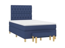 Cama Box Spring Con Colchón Tela Azul 120x190 Cm