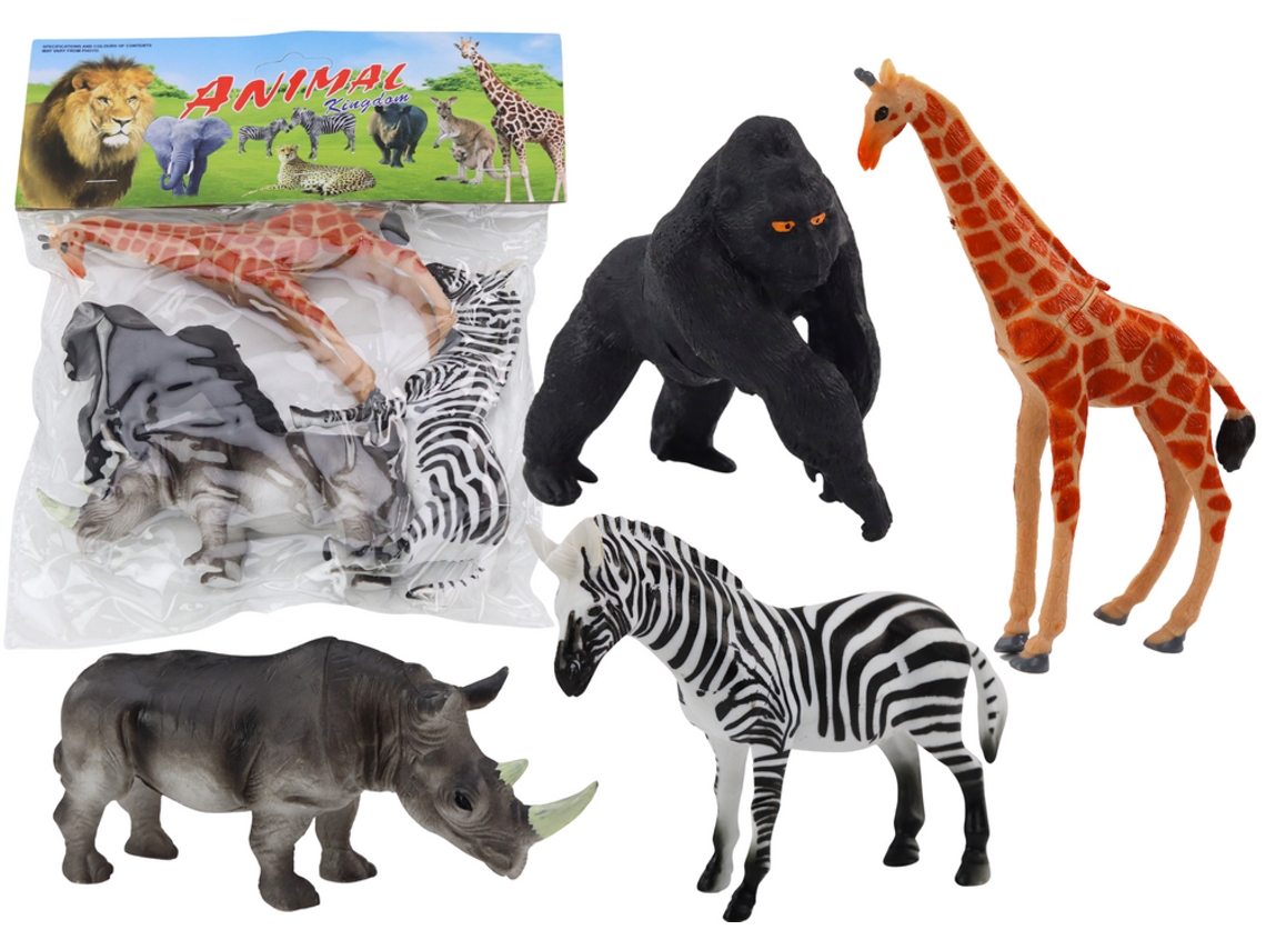 Conjunto de 4 figuras de animales africanos: jirafa, gorila, B.active
