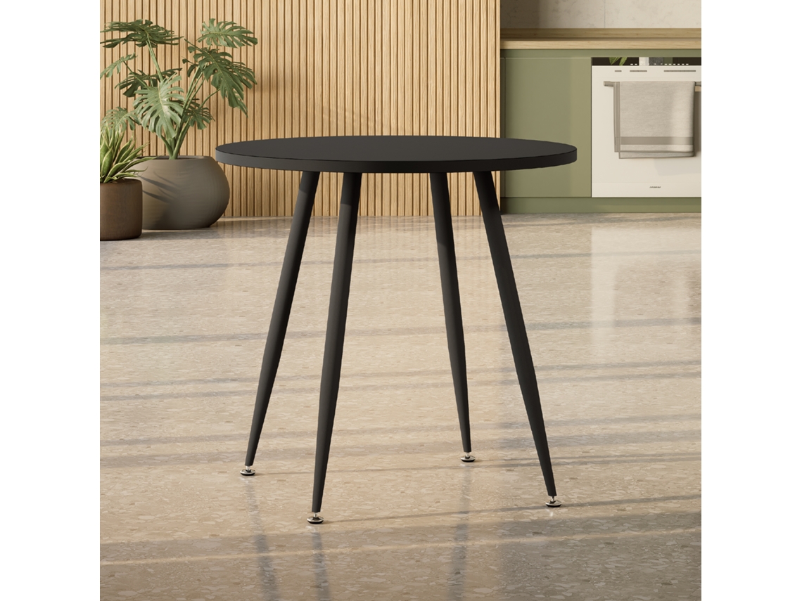 Mesa de comedor/cocina Corin Ø80x75 cm para 2 a 4 personas - Tablero de melamina negra de 25 mm - Patas de metal negro - MOG CASA
