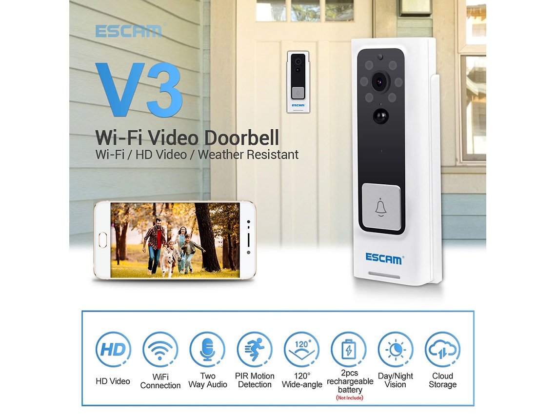 Videoportero Wifi 1080p Sin Batería Con Visión Nocturna Y Audio Bidireccional Para La Seguridad Del Hogar.