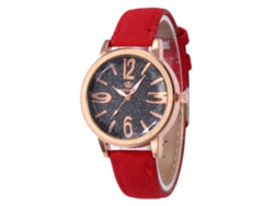 Reloj De Cuarzo Con Correa De Cuero Estilo Moda Dial Redondo Universal (rojo)