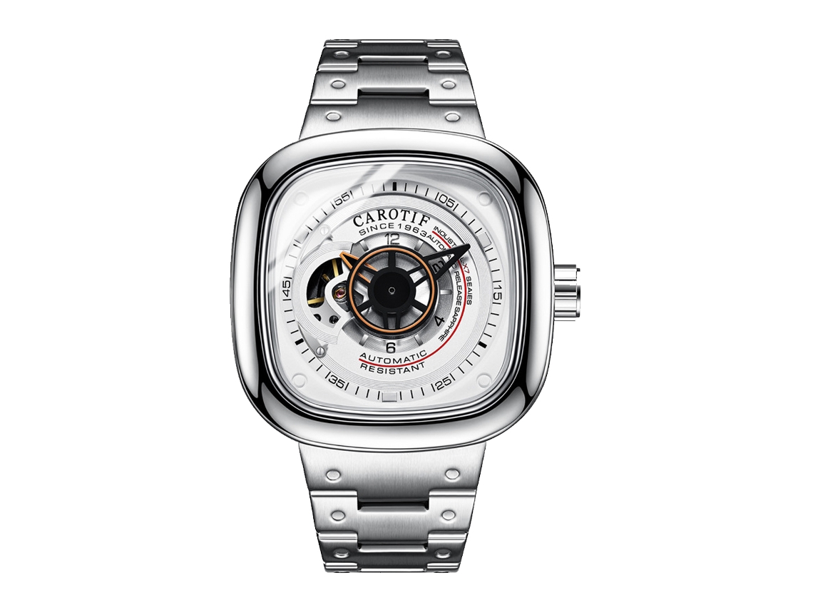 Reloj mecánico automático para hombre con esfera cuadrada grande vacía
