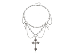 Collar De Dos Capas De Perlas Sintéticas En Aleación De Metal Con Colgante De Moda Zw850