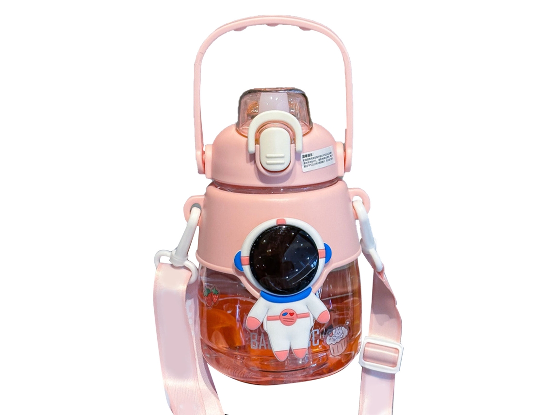 Botella De Agua Infantil Con Tapón En Forma De Bolígrafo, 1200 Ml, Rosa, Gran Capacidad, Segura Para El Colegio Y Los Viajes.