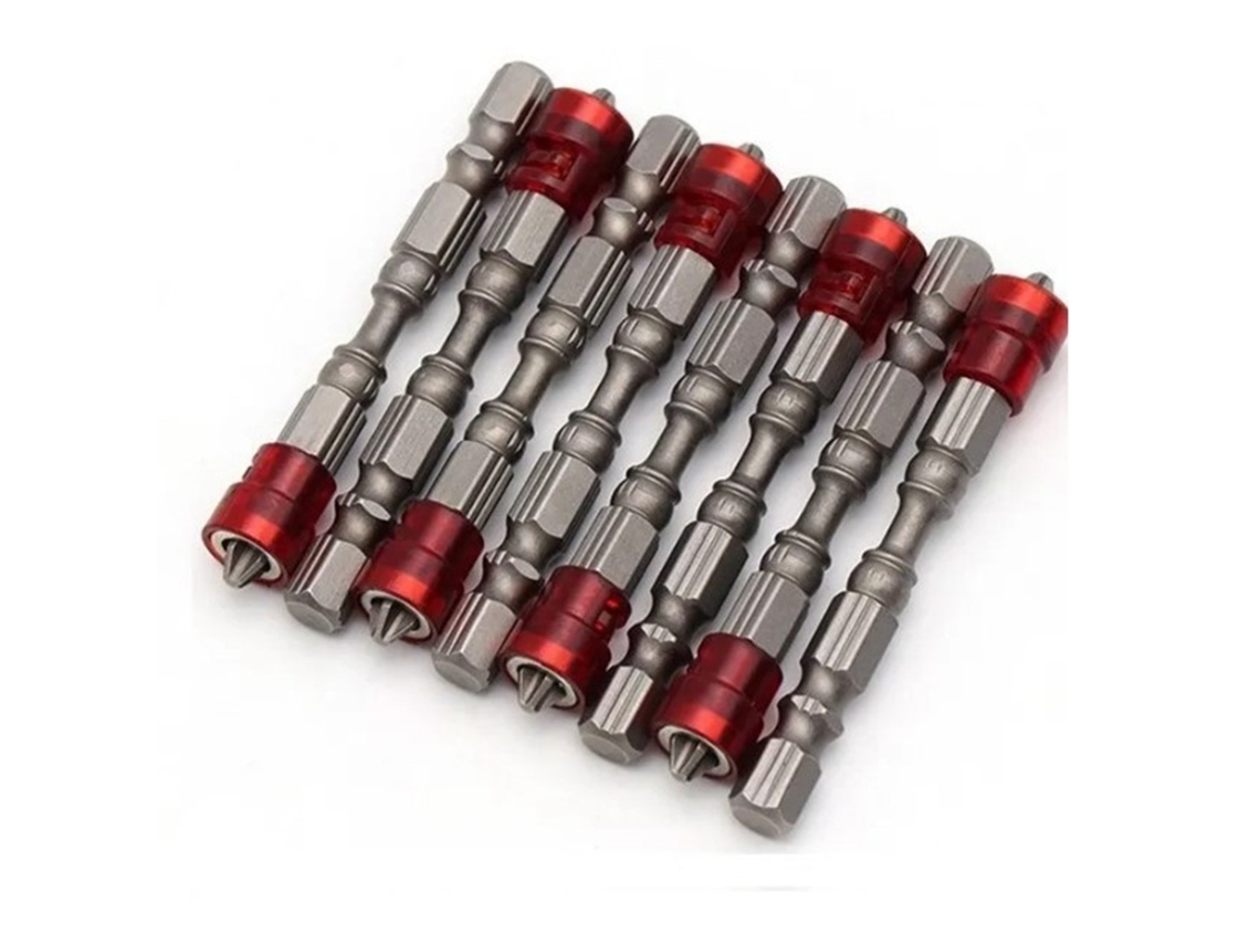10 Puntas Magnéticas Antideslizantes De 65 Mm Para Tornillos En Cruz, Rojas, De Acero Aleado.