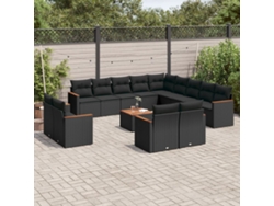 Conjunto de sofá de jardín de 14 piezas con cojines de mimbre negros DKD Home Decor