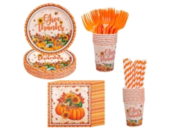 Juego de plato y servilleta de calabaza de Acción de Gracias, incluye platos, tazas y cubiertos NEVEANCE