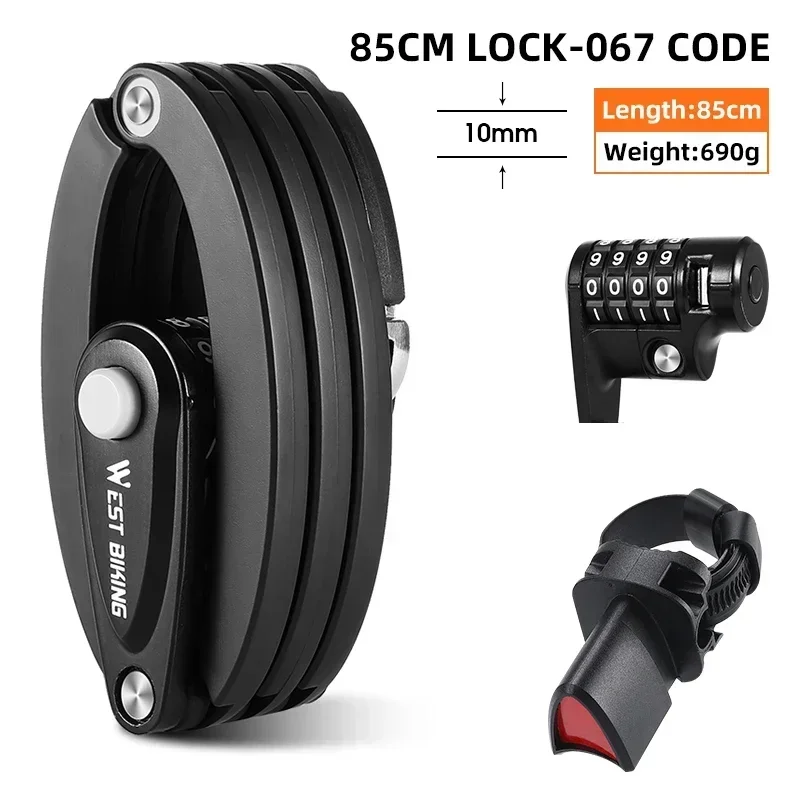 Candado plegable MDUG para bicicleta, alta seguridad, antirrobo, accesorio para bicicleta (85 cm, con combinación)