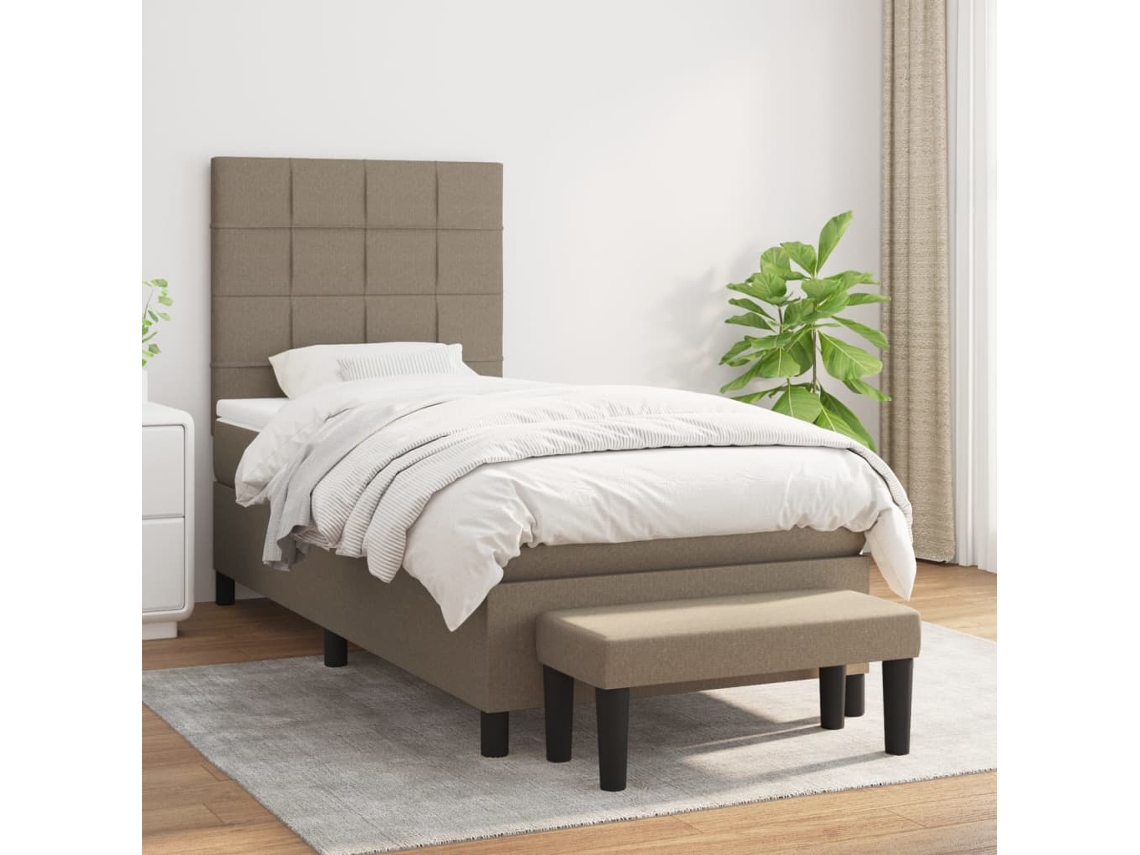 Cama Box Spring Con Colchón Tela Gris Taupe 100x200 Cm
