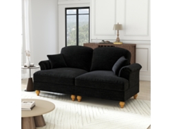 Sofá 2 Plazas - Estilo Mid-century, Brazos Acampanados, Faldón Extraíble, Patas Madera - Negro