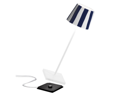 Lámpara de Mesa LED Poldina Lido con rayas azules, recargable y regulable ZAFFERANO