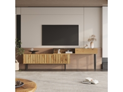 Mueble Para Tv En Diseño De Mármol Y Madera, Estilo Moderno, Borde En Pvc, Patas De Hierro, Almacenamiento Espacioso, Duradero