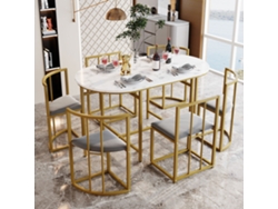 Conjunto de Mesa y 6 Sillas Sillas con Cojín en Asiento y Respaldo Estilo Dorado