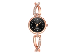 Reloj De Pulsera De Cuarzo Para Mujer Con Brazalete De Aleación En Oro Rosa Y Diamantes De Imitación Negros.