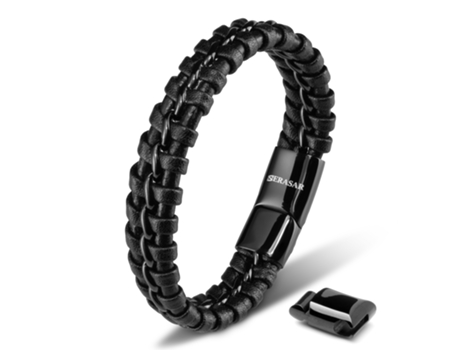 SERASAR Pulsera de Cuero para Hombre "Joy" 23cm Negro