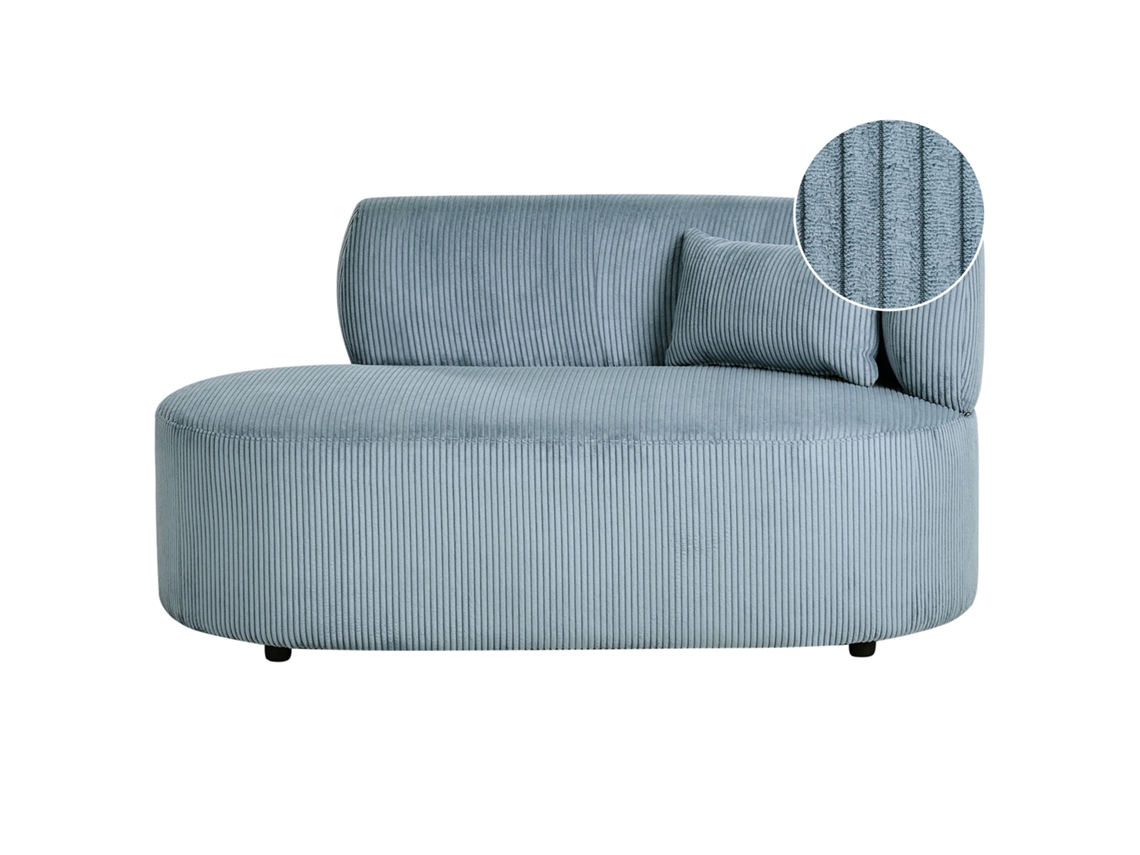 Chaise longue para diestros de Beliani Vanvey en pana azul, 147x78x73 cm.