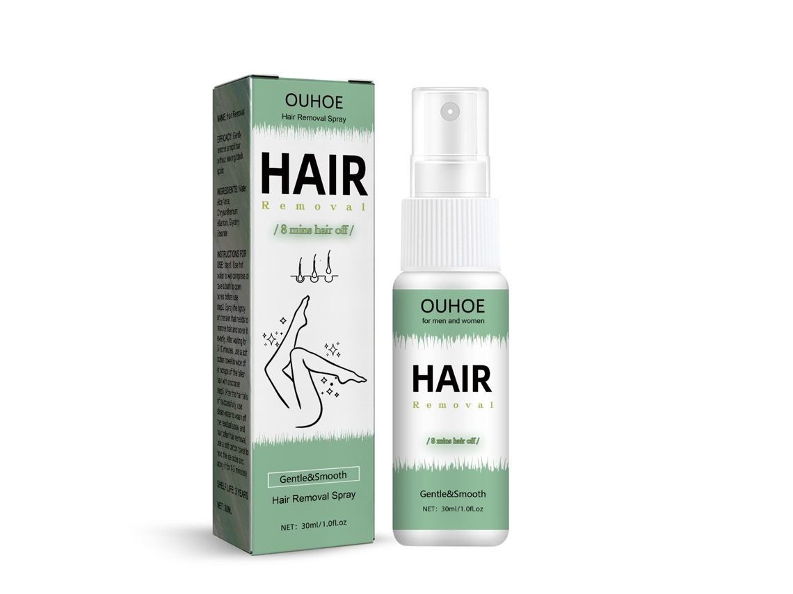 Spray depilatorio suave Ouhoe, sin irritación corporal.