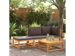 Conjunto de sofá de jardín de 3 piezas con cojines de madera maciza de acacia, Dkd Home Decor
