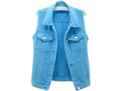 2026-10588-chaleco Vaquero Corto Para Mujer Sin Mangas Casual Con Botones Y Bolsillos Hrv Grande Cielo Azul