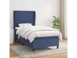 Cama Box Spring Con Colchón Tela Azul 90x200 Cm