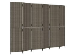 Biombo separador de ambientes, 6 paneles en resina tejida gris y acero Dec031077