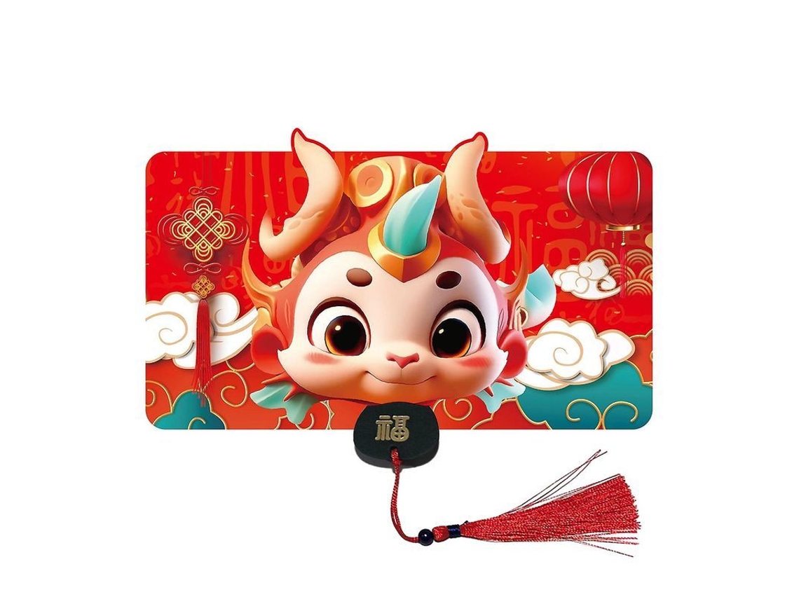 Sobre rojo con el año 2026, Año del Dragón según el calendario chino, bolsa roja con un bonito diseño de dibujos animados y 6 compartimentos para regalos.