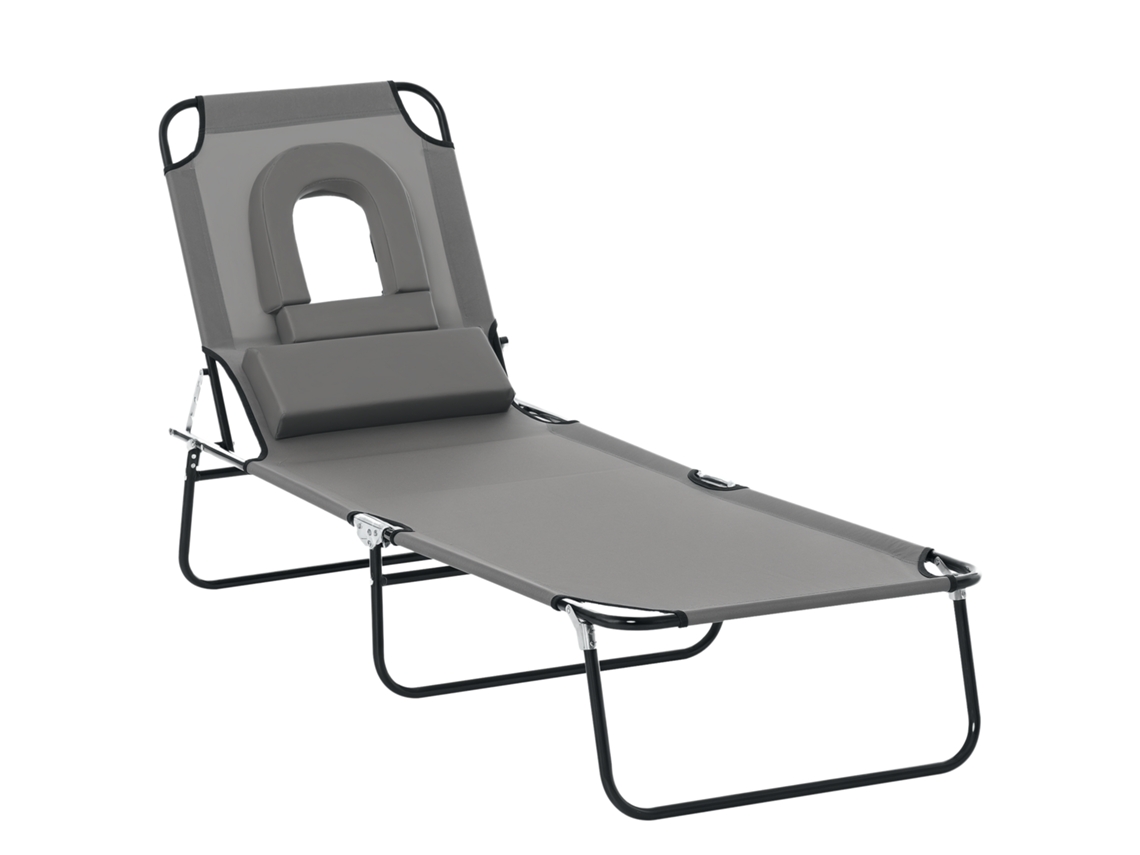 Tumbona Plegable , Reclinable En 4 Posiciones Con 3 Cojines Incluidos, Color Gris.