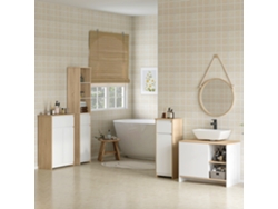 VPMKP - Armario de baño Kleankin con 1 cajón y 1 puerta, auxiliar, estilo moderno, antivuelco, 32,6x30x90 cm, blanco y natural