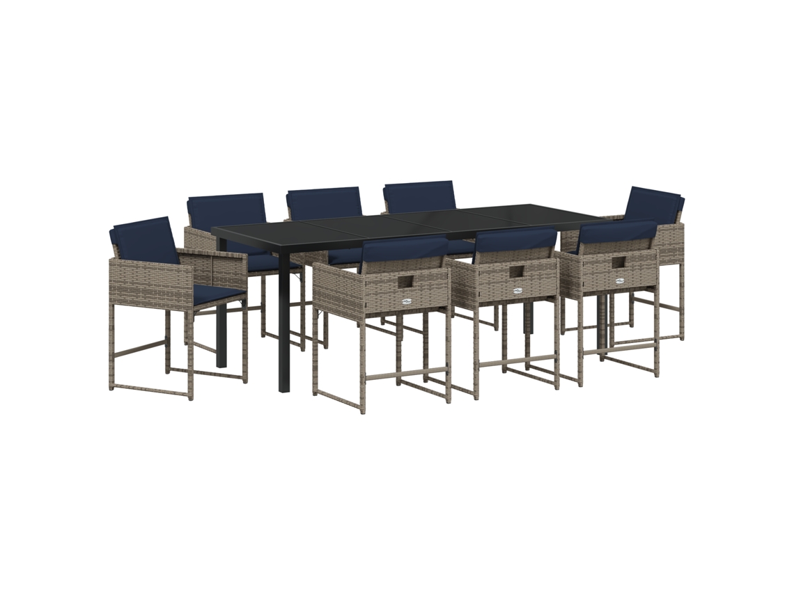 Conjunto de comedor de jardín Vidaxl de 9 piezas con cojines de ratán gris