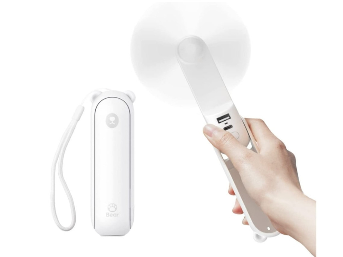 Ventilador de mano Yizhood con batería externa de 4800 mAh, 46 horas de autonomía, 3 velocidades y flujo de aire mejorado (blanco)
