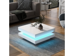 Mesa de centro cuadrada blanca estilo tecnológico con tira LED y Bluetooth QINGYU TECH (70x70x36 cm)