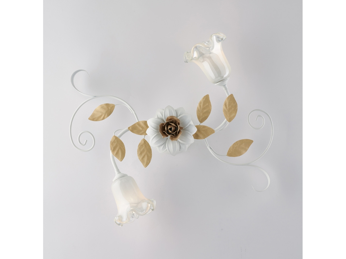Cesto - Plafón Shabby De Hierro Lacado Blanco 2 Luces Al.17 - Ø52 - Bl274-pl2-bco