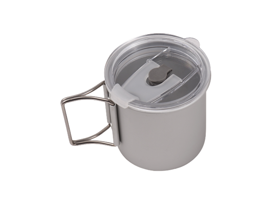Vaso De Agua De Aluminio Anodizado De 300 Ml Con Asa Plegable Y Tapa Para Acampar Y Hacer Senderismo Al Aire Libre.