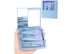 Set De Mini Brochas De Maquillaje Con Estuche Rígido Y Espejo, 5 Piezas (azul Cielo)