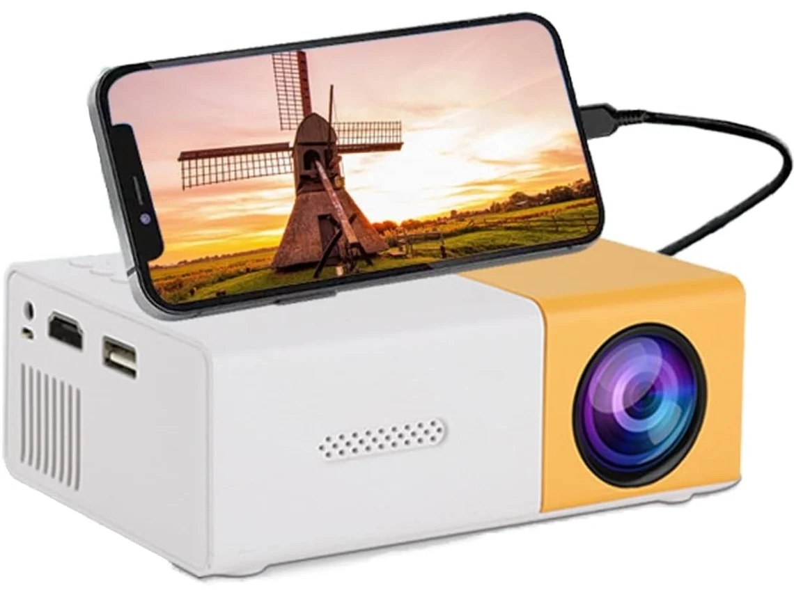 Miniproyector portátil HD, compatible con HDMI, audio, smartphone, tableta, PC, TV Stick, USB y AV SUNNY SPACES (amarillo)