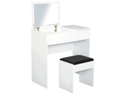 Tocador Con Taburete Y Espejo, 80x40x79cm, Blanco.