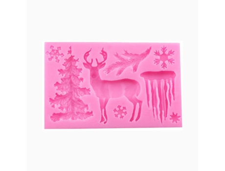 3D Navidad Pastel de Navidad Molde de chocolate Molde para hornear Árbol Muñeco de nieve Silicona Fondant Forma (Rosa)