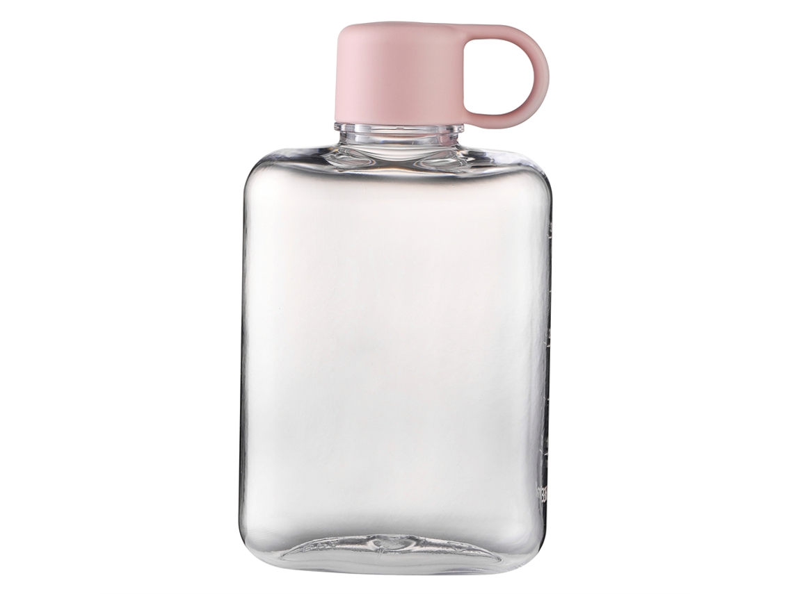 Botella de agua deportiva plana de plástico transparente sin BPA de MDUG (rosa)