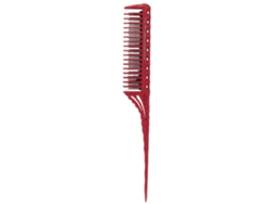 Peine recto con mango largo, diseño elegante y ligero, ideal para uso doméstico y profesional en salones de belleza. Rojo.