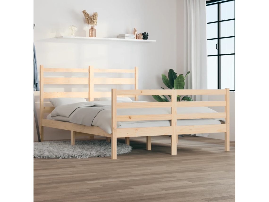 Marco de Cama Madera de Pino Macizo Marrón (140x200cm)
