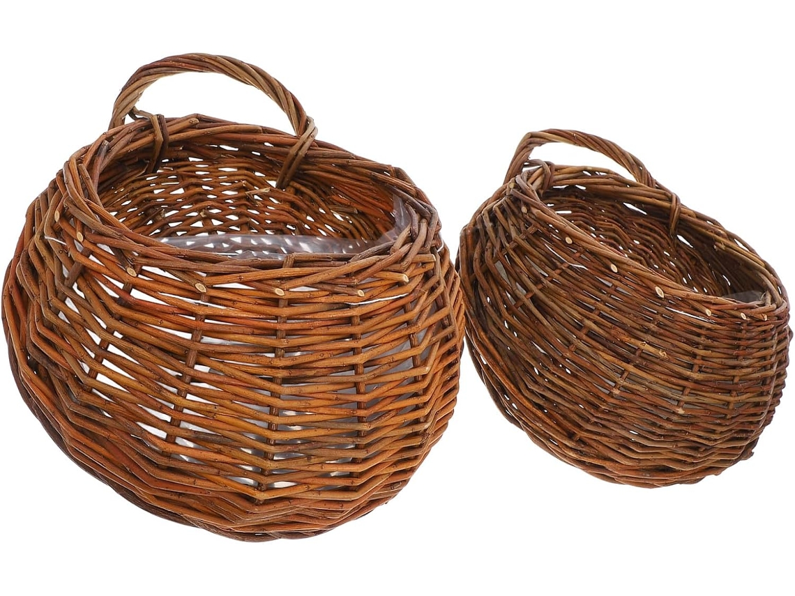 Cesta Colgante De Pared De Ratán Tejido De 2 Piezas, Para Flores.