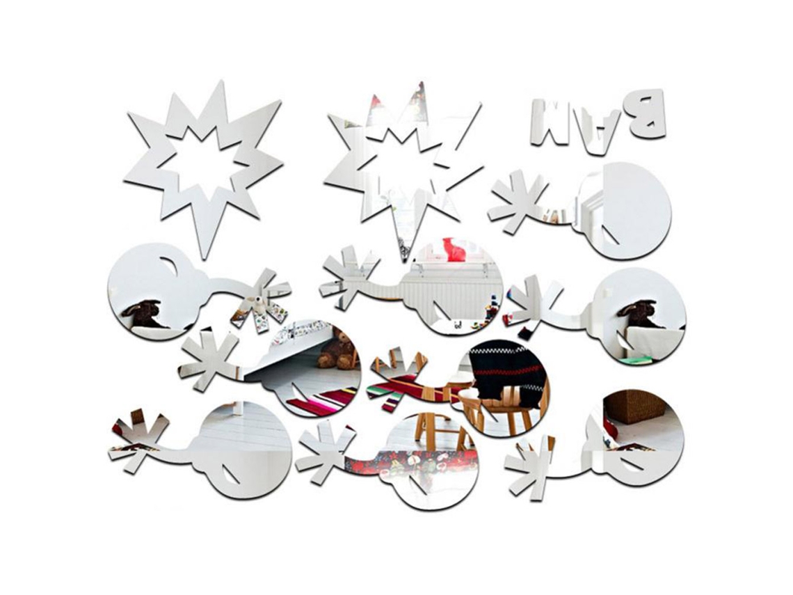 Adhesivo de pared acrílico Baok-sticker con forma de bomba, decoración de espejo, arte DIY para guardería, dormitorio, hogar, plateado