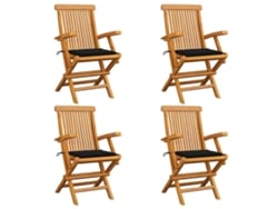Sillas de jardín DKD Home Decor de 4 piezas con cojines negros en teca maciza