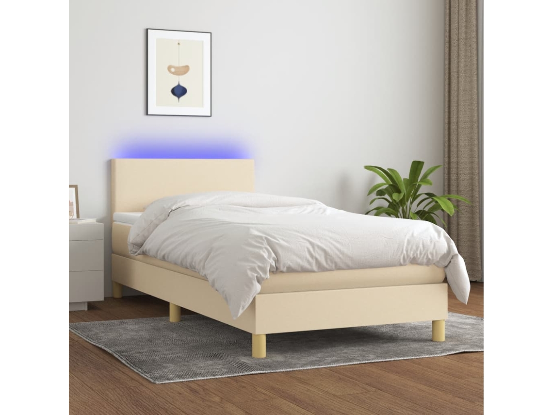 Cama Individualcama Para Adultoscama Box Spring Colchón Y Luces Led Tela Color Crema 90x190 Cm Wsd38046