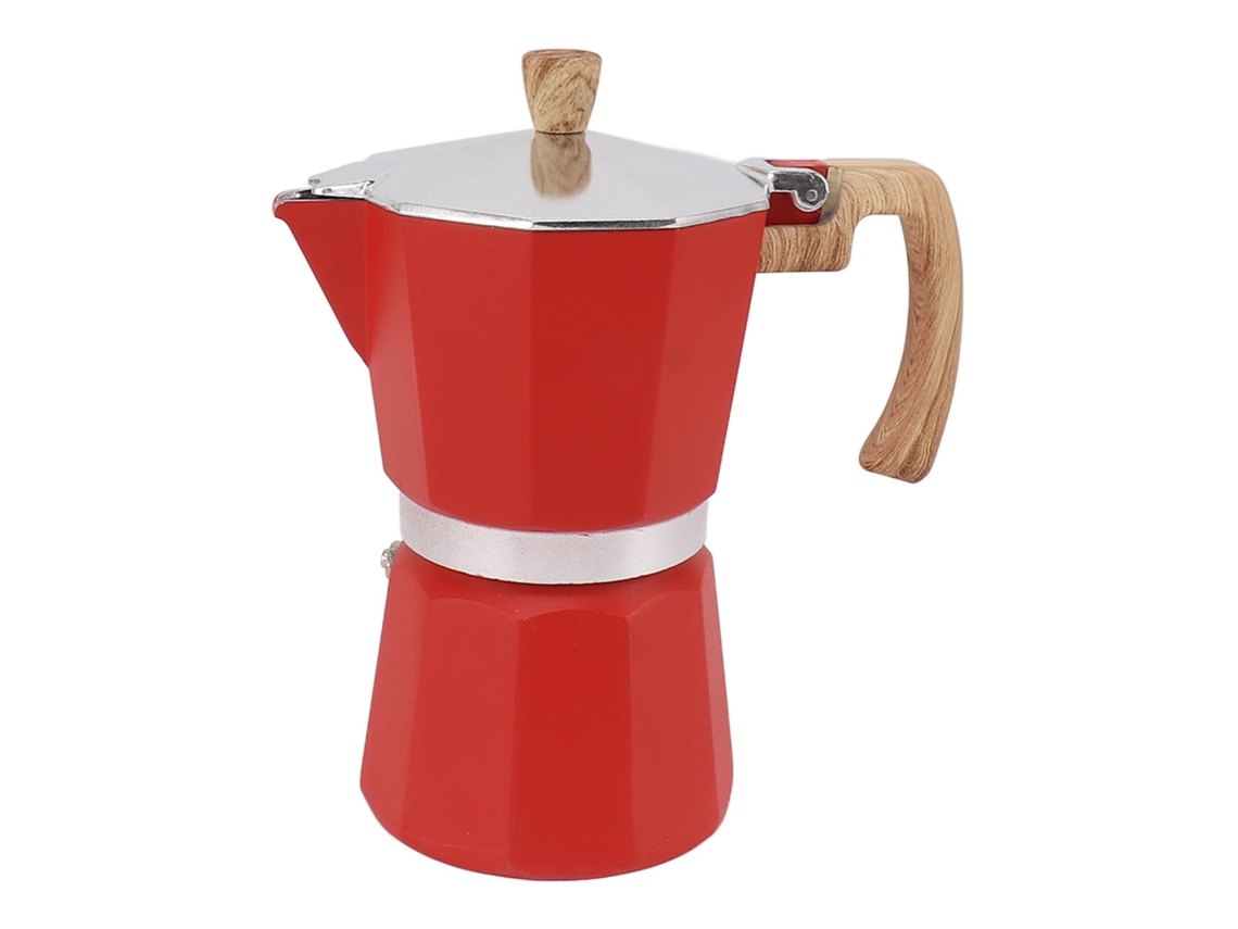 Cafetera octogonal de aleación de aluminio, calentamiento rápido, prensado cómodo, color rojo, 150 ml