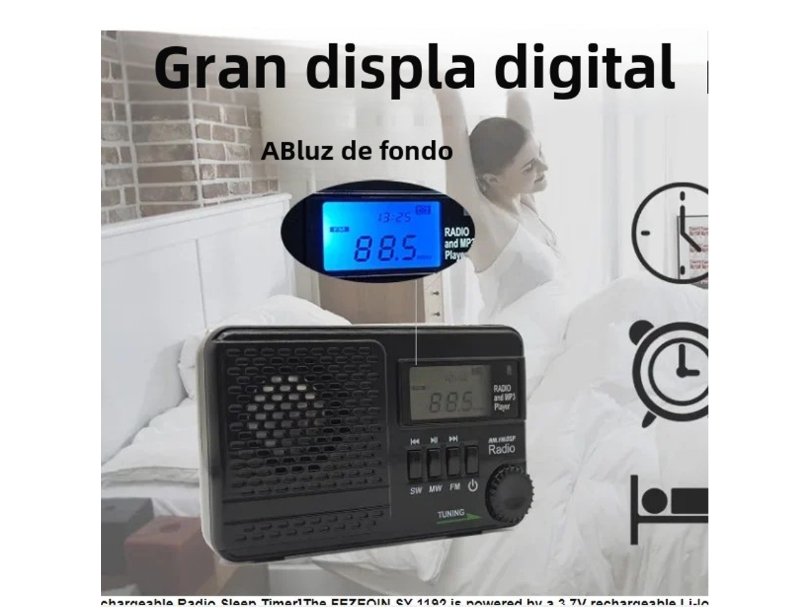 Radio portátil AM/FM/SW MDUG con batería recargable de gran capacidad y reproductor de MP3.