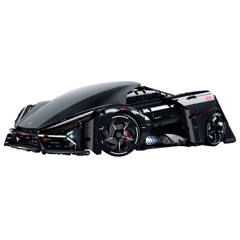 Coche de juguete tipo superdeportivo con bloques de construcción, control remoto.