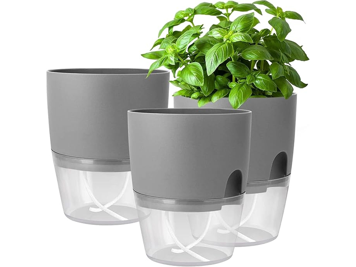 Maceta Para Hierbas - Juego De Cocina - Alféizar De Ventana - Autoorganizable - Juego De 3 - 18.2 X 11 X 15.3 Cm - Gris