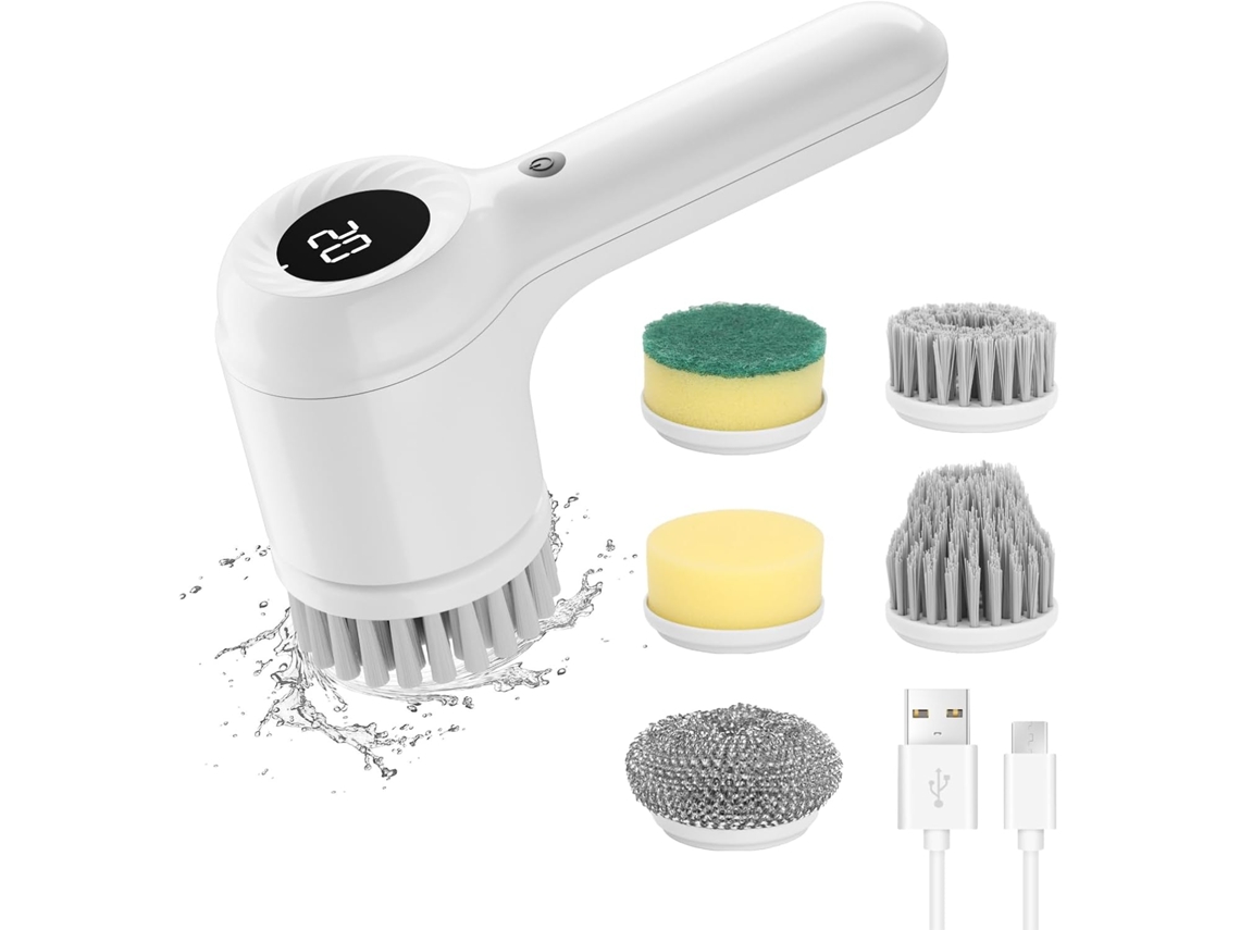 Cepillo De Limpieza Eléctrico Con Pantalla Led, 2 Velocidades Ajustables, 5 Cabezales Reemplazables (gris) Gertiz
